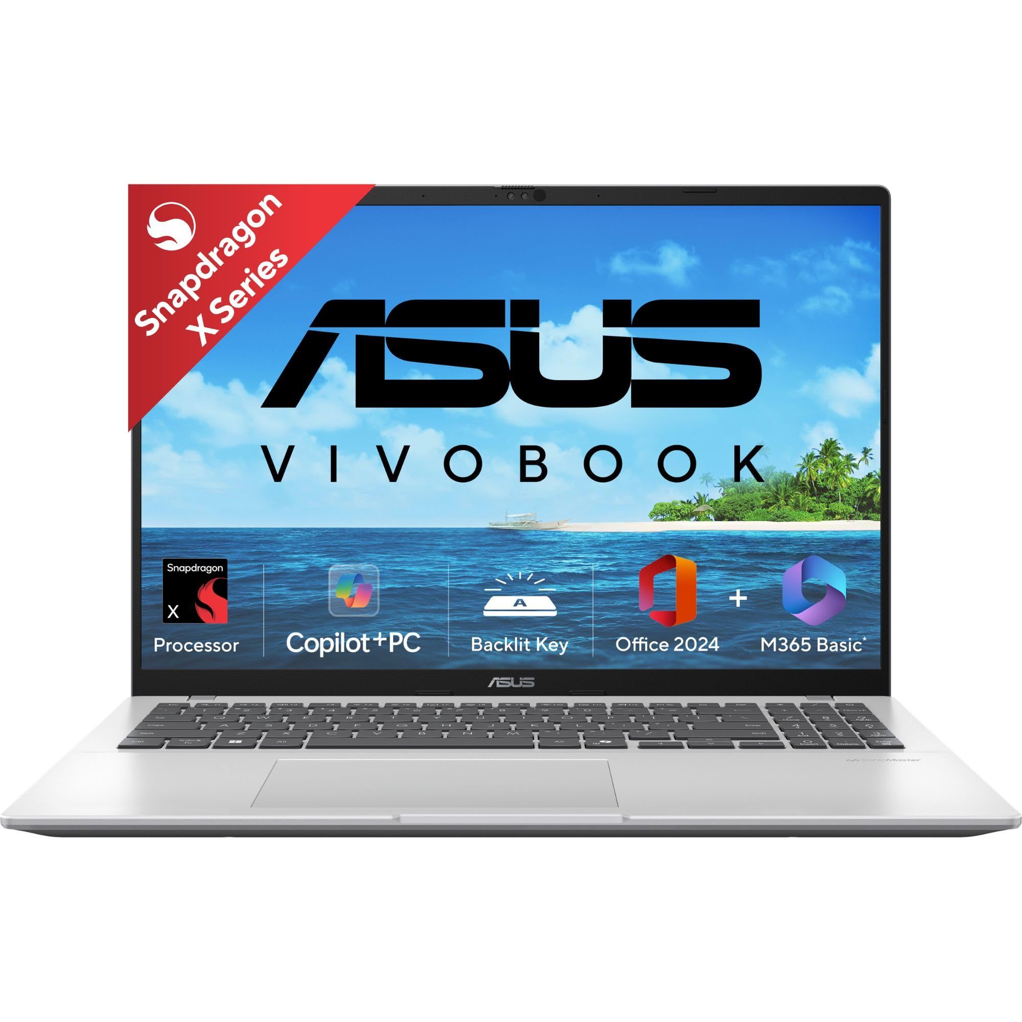 ASUS Vivobook 16, Snapdragon X, 16GB RAM, 512GB SSD, FHD+ 16", Windows 11, Office Home 2024, Cool Silver, 1.88kg, X1607QA-MB050WS, Qualcomm Adreno iGPU, 45TOPS, M365 Basic(1Year)* Laptop ASUS Vivobook 16, Snapdragon X, 16GB RAM, 512GB SSD, FHD+ 16", Wind