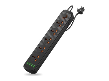Portronics Power Plate 6 with 4 USB Port + 5 Power Sockets Extension Board, 2500W Power Converter, Cord Length 3Mtr Portronics Power Plate 6 with 4 USB Port + 5 Power Sockets Extension Board, 2500W Power Converter, Cord Length 3Mtr