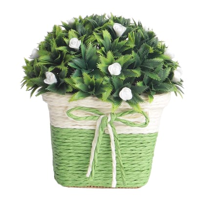 Foliyaj Artificial Plant with Leaves and Flowers with Pot (Multicolour, 1 Piece)