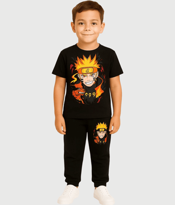 Paryag Pack of 1 Boys Cotton Blend T-Shirt & Trackpants Set ( Black )