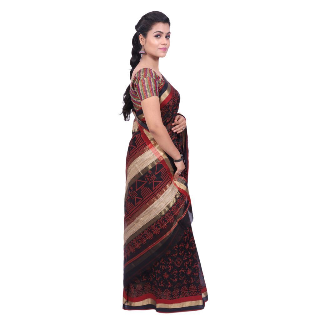 HANDLOOM CHANDERI PRINTED SAREE WITH BLOUSE (SKU - 1SCZ01260221 SAREE- 2)