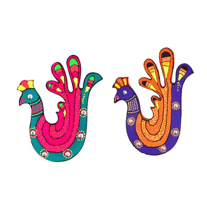 DECOREER Peacock Wooden Fridge Magnet Set of 2