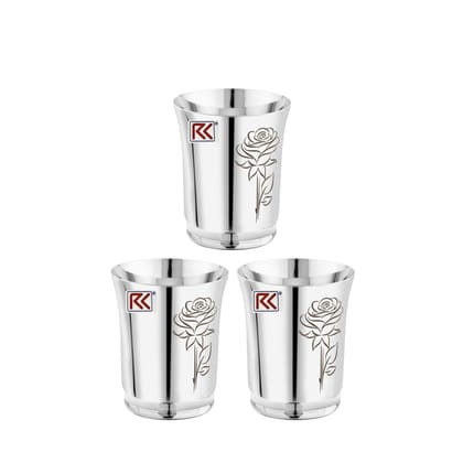 RK Stainless Steel Water Glasses Economic Pari-7 Design with Laser Flower Design | Capacity: 300 ML | Set of 3 Glasses