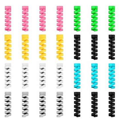 Lapster 28 pcs Mix Spiral Charger Spiral Charger Cable Protectors for Wires Data Cable Saver Charging Cord Protective Cable Cover