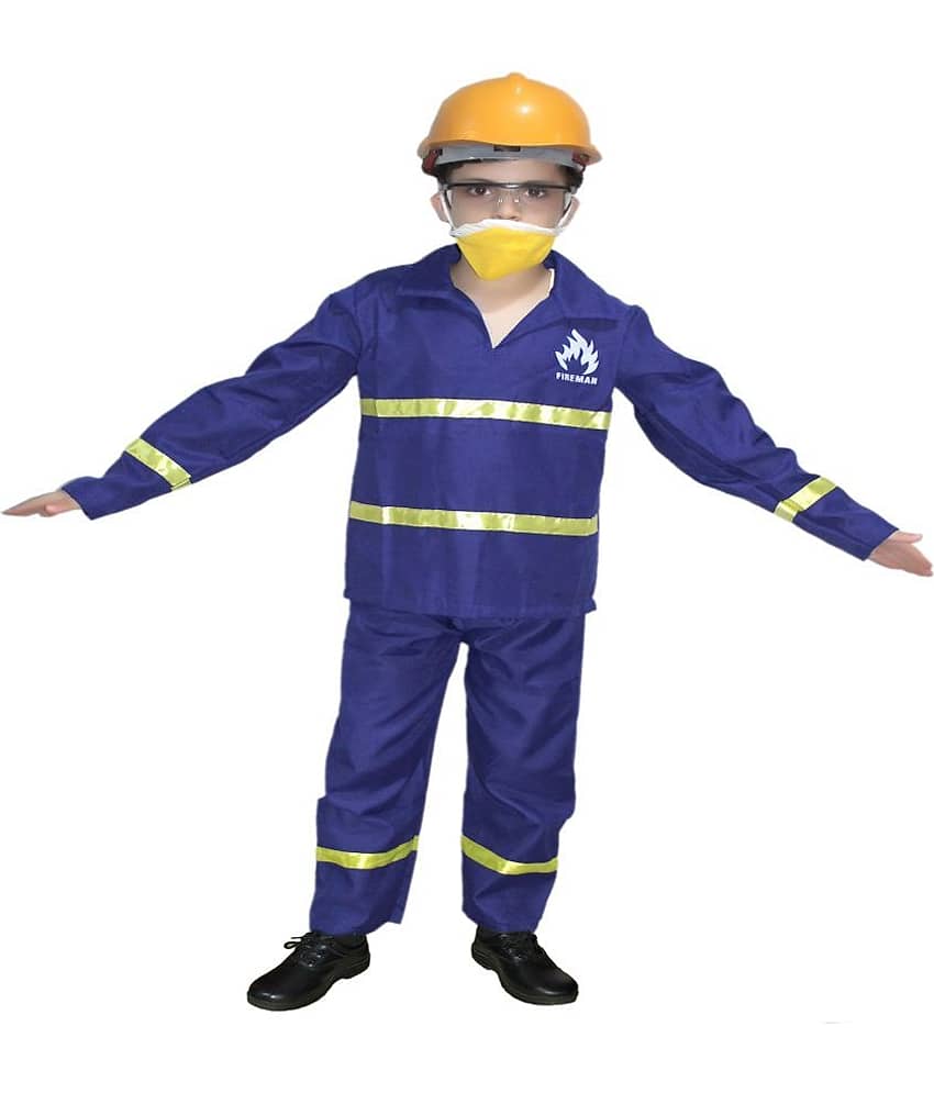 Kaku Fancy Dresses Our Community Helper Fire Fighter Costume for Kids | 3-4 Years | For Boys & Girls | Blue
