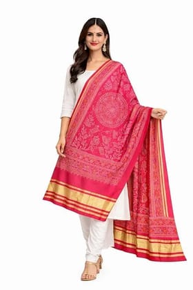 Cotton Silk Bandhej Ethnic Dupatta For Women 2.25 Meter Traditional Tie Dye Printed Lightweight Soft Stole For Kurta Suit Festive Casual Wear Rani Pink