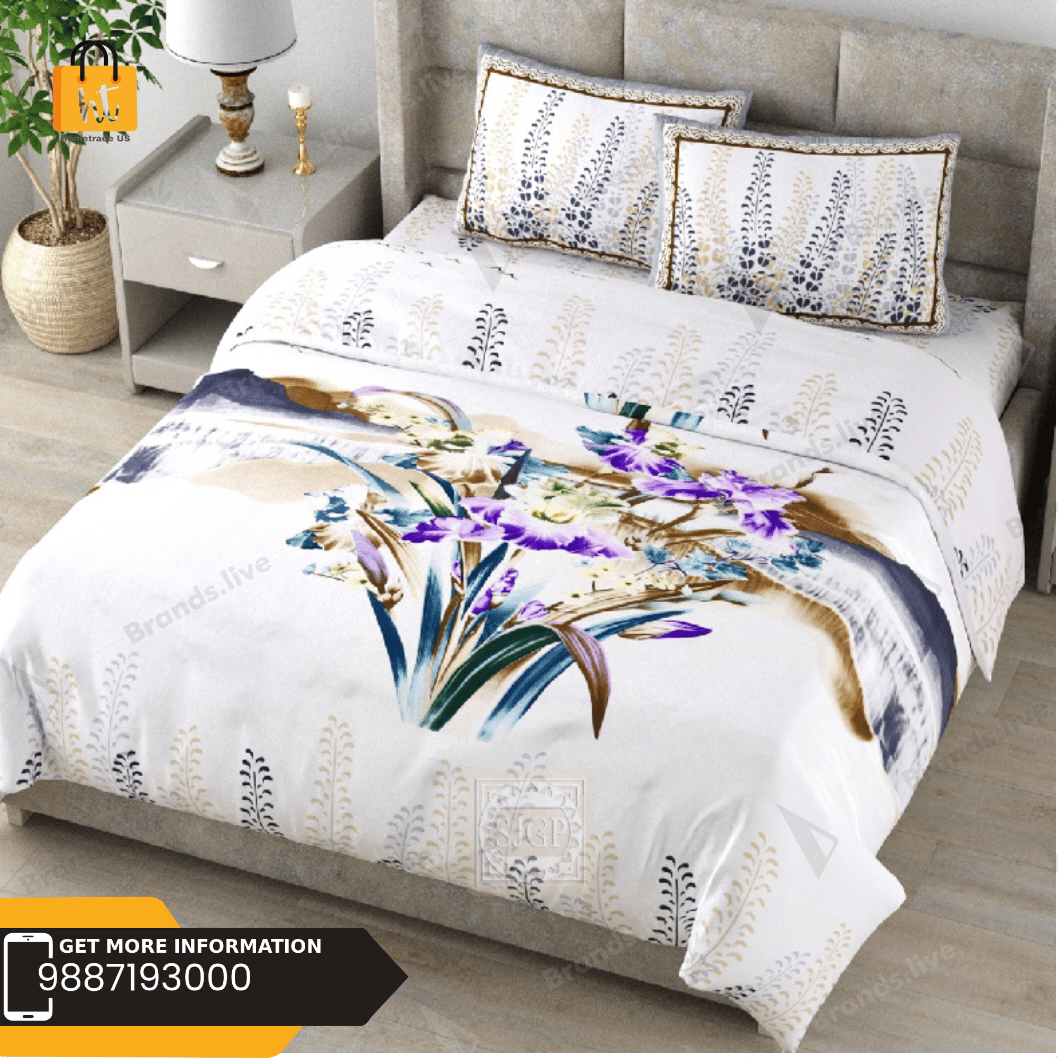 3001-Hometrade India-Standard King Size (90*108 Inches) Double Bedsheet With 2 Pillow Cover-RJ-14-Jaipur lining-3281