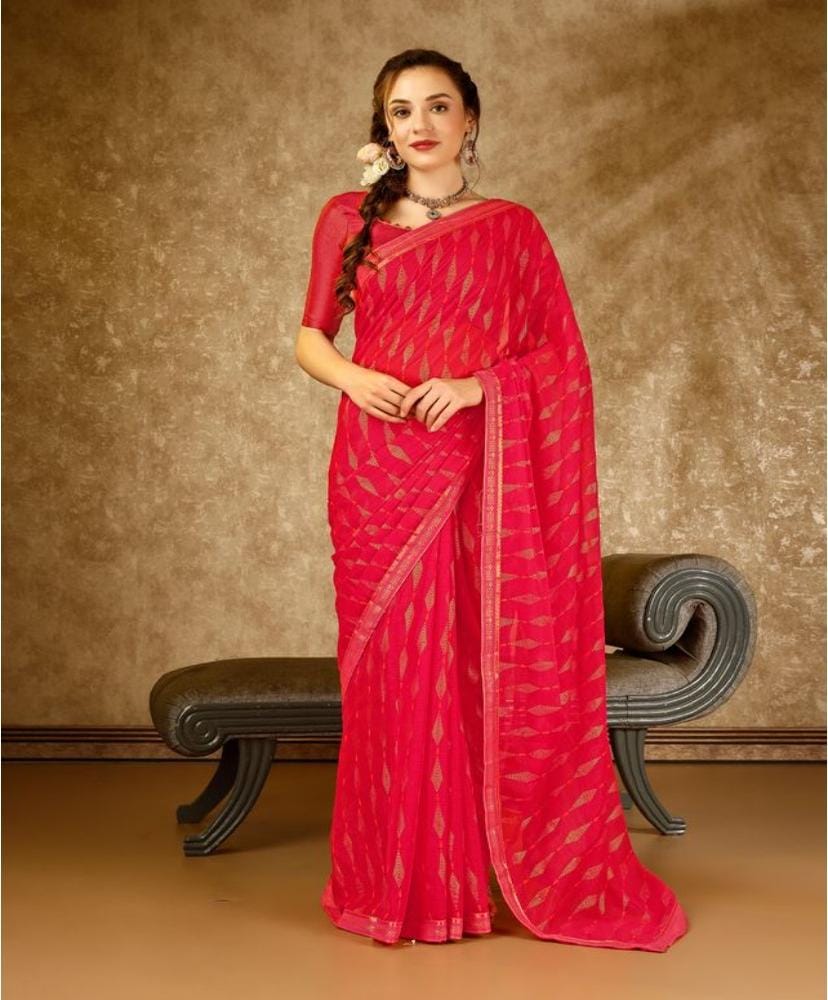 Women's Zomto Laheriya Saree with Unstitched Blouse (Rani, 5-6 Mtrs)