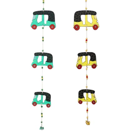 DECOREER Wooden Auto-Rickshaw Wall Hanging Set of 2