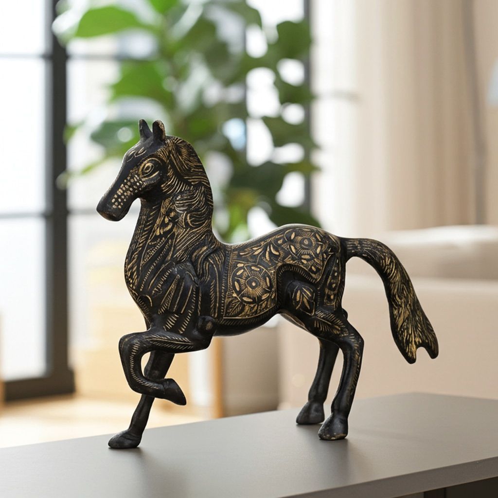 Running Brass Horse Statue � Vastu Lucky Horse Showpiece For Prosperity, Height : 8.5 Inch (ANMAS063 A)