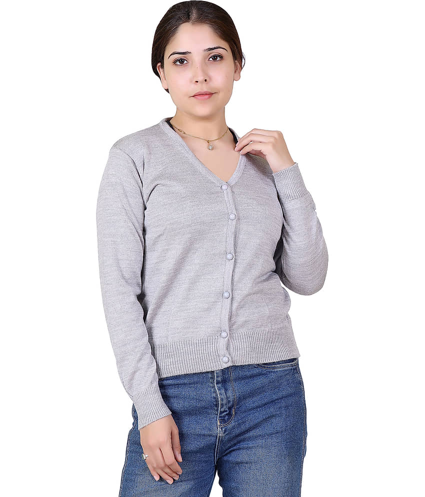 Varenyam Acrylic Grey Cardigans Dress - Single