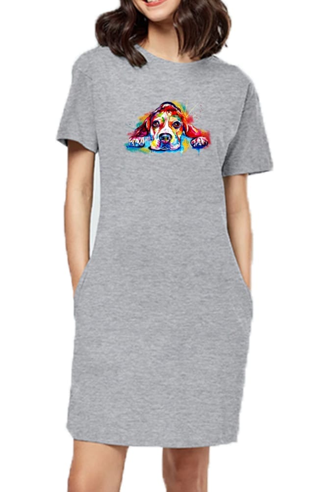 T-shirt Dress With Pockets - Droopy Dog Eyes (6 Colours) (Slim Fit)