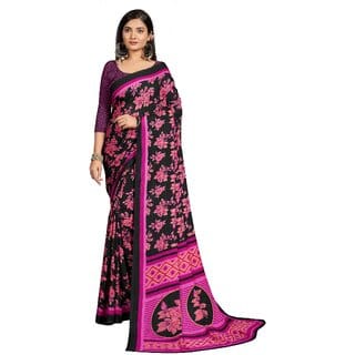 SVB Sarees Womens Black Pure Georgette Printed Saree With Blouse Piece