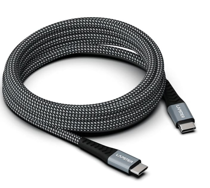 Lapster Rapidzz 60W Fast Charging 1M Braided Type C to Type C Cable for Smartphones, Tablets, Laptops & other Type C devices, PD Technology, 480Mbps Data Sync-zebra