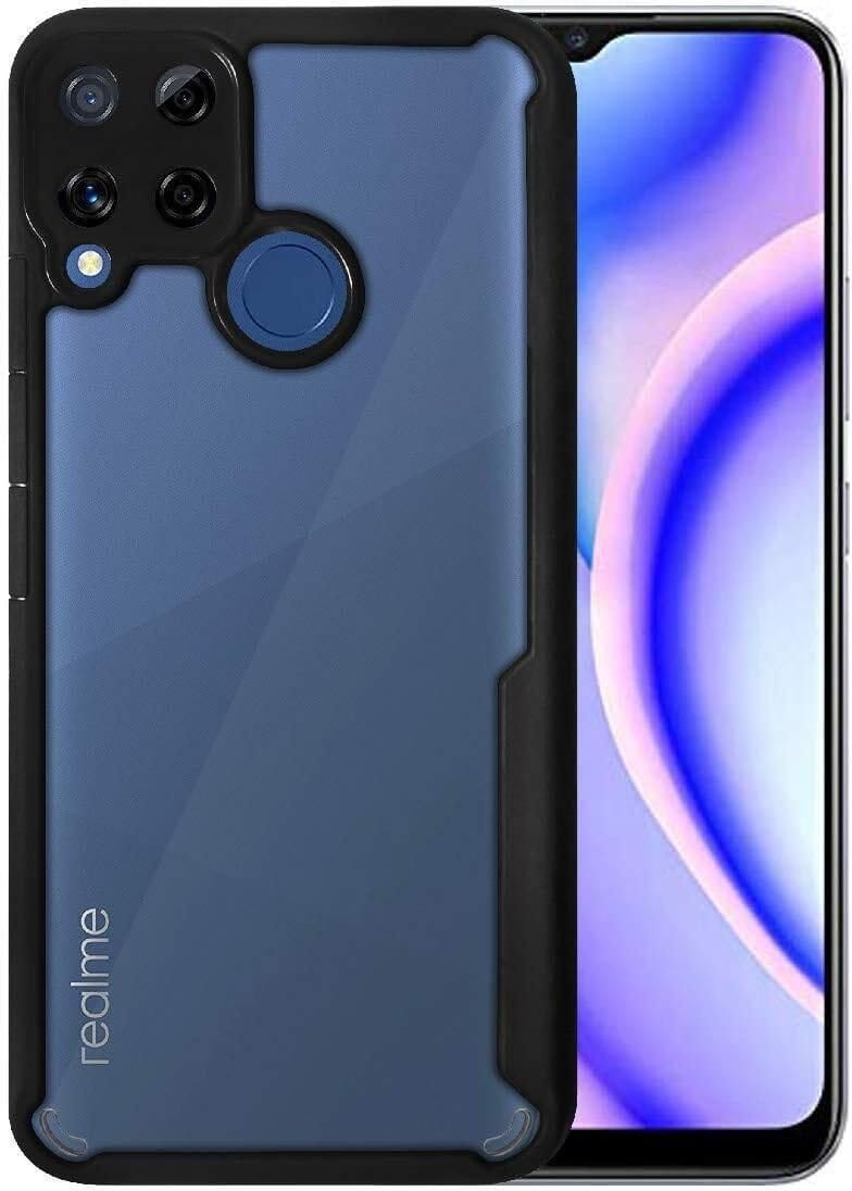 PLUGTECH Slim Shockproof Case | Matte Black Soft | Drop Protection | Precise Cutouts | Premium Mobile Cover for Realme C12, Realme C25, Realme C25s, Realme Narzo 30A, Realme Narzo 20