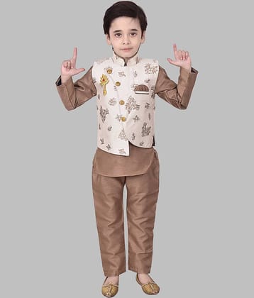 Arshia Fashions Boys Silk Blend Kurta & Pajama with Jacket Set ( Pack of 1 , Brown )