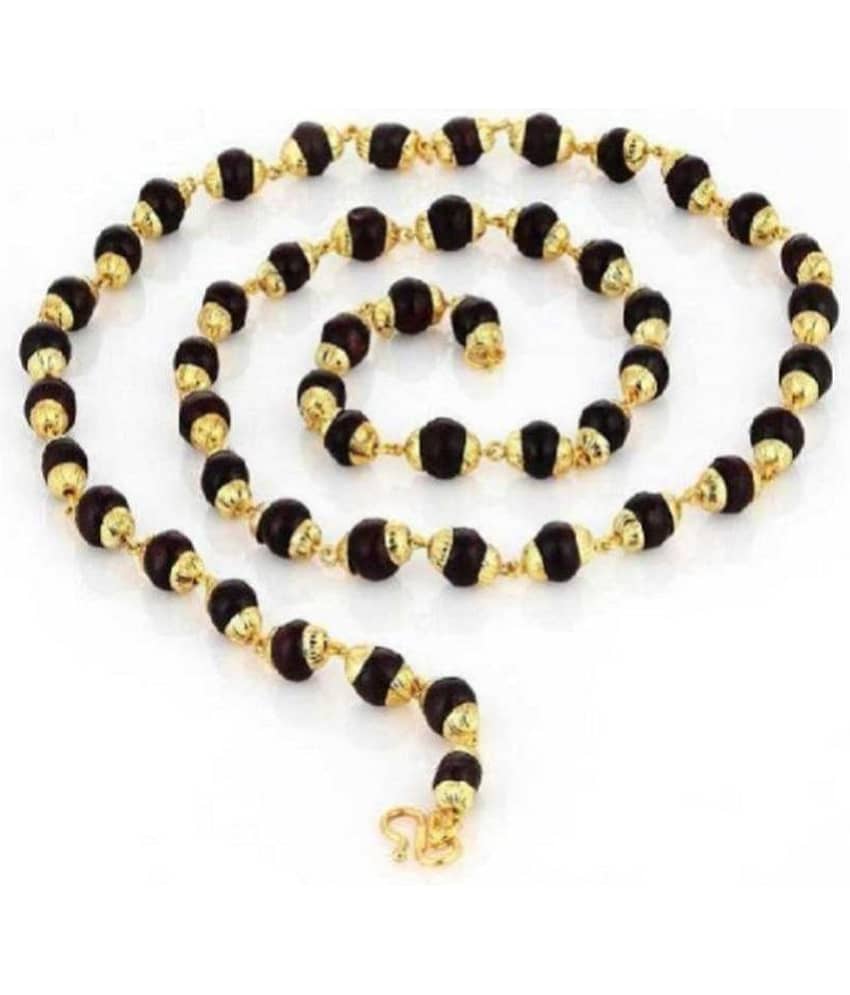 PAYSTORE Five Face Blavk Rudraksha in Golden Cap Religious Mala for Men
