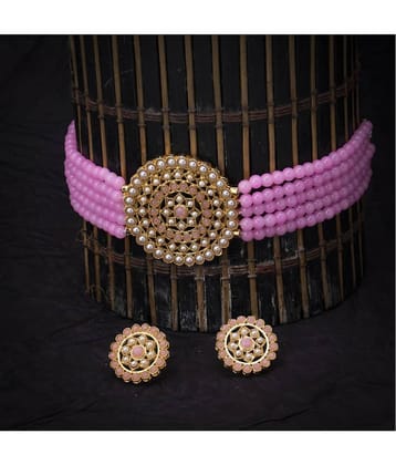 Sukkhi Alloy Pink Traditional Necklaces Set Choker