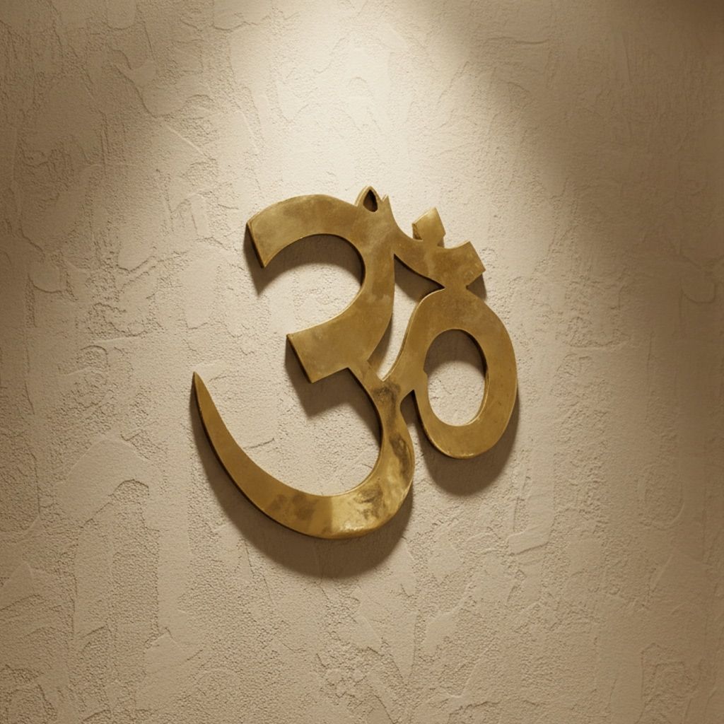 Brass Om Symbol Statue | Spiritual Home Decor Showpiece, Height : 0.5 Inch (FMAS371 T)