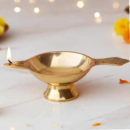 Brass Table Decor Oil Lamp Deepak No. 2  - Medium Brass Deepak for Worship Use, Height : 1.2 Inch (FMAS626 C)