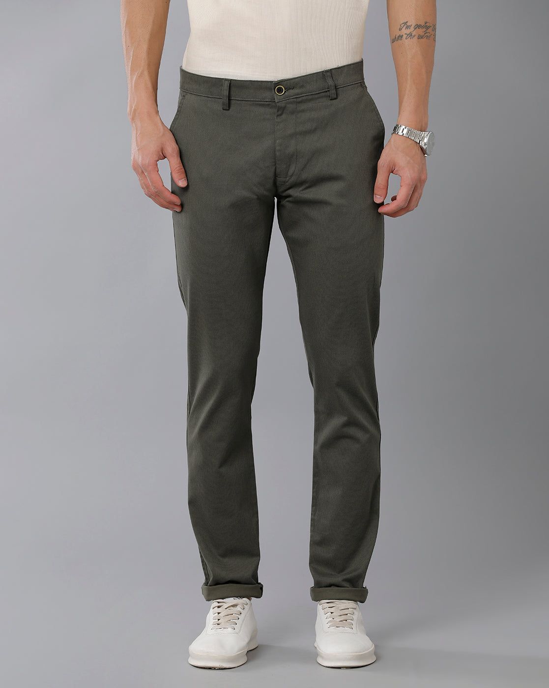 Classic Polo Men's 100% Cotton Moderate Fit Solid Olive Color Trouser | TO1-34 B-OLV