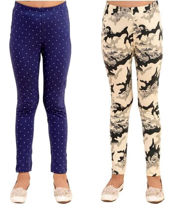 Kids Cave Pack of 2 Girls Cotton Blend Leggings ( Blue )