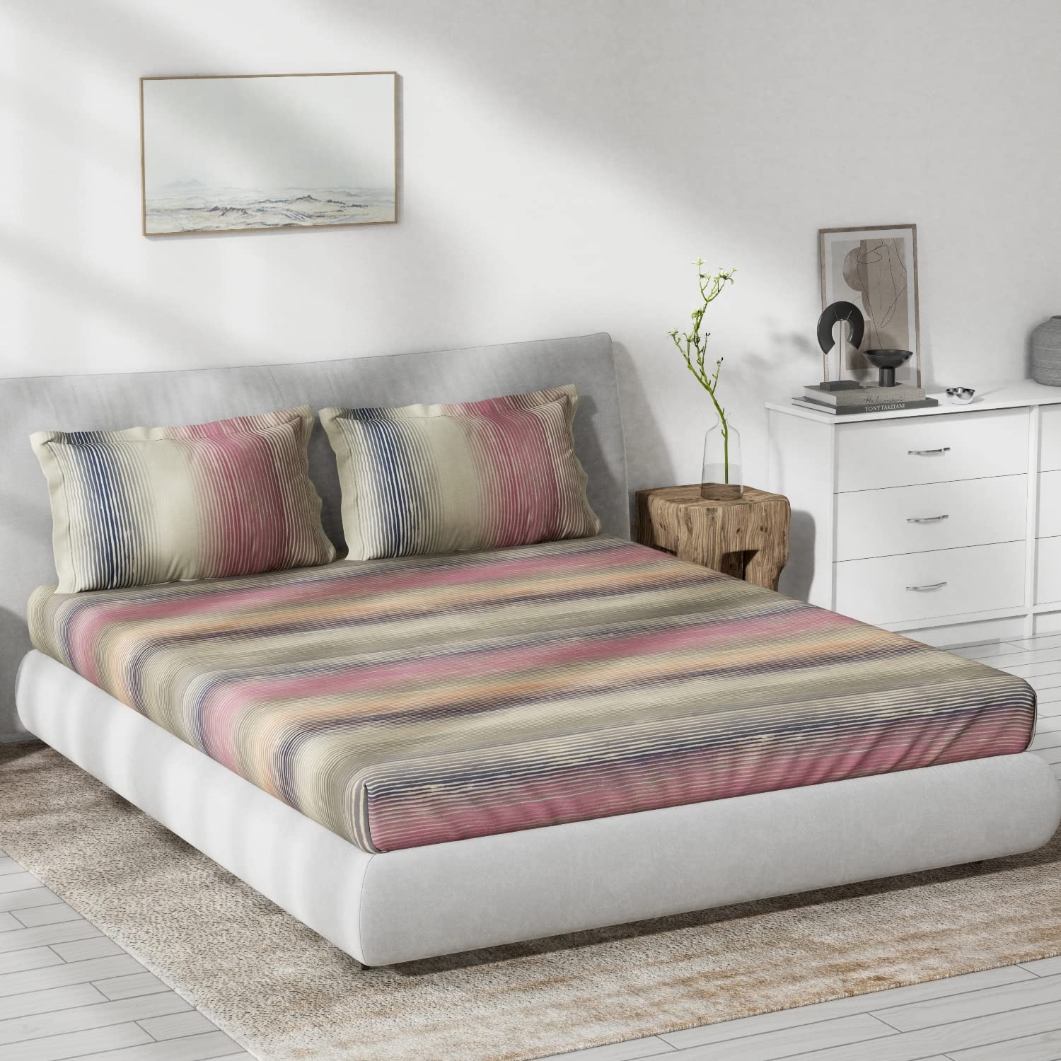 DDECOR - Primary Collection 100% Cotton Abstract Pattern 136TC King Bedsheet |229 CM X 274 CM| with 2 Pillow Covers - Purple