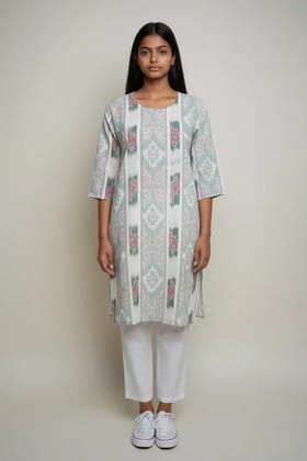 Handwoven Sambalpuri Cotton Bandha Ikat Kurti in Grey Handwoven Sambalpuri Cotton Bandha Ikat Kurti in Grey