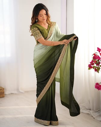Beautiful Party Wear Saree With Thread & Sequence Lace Work