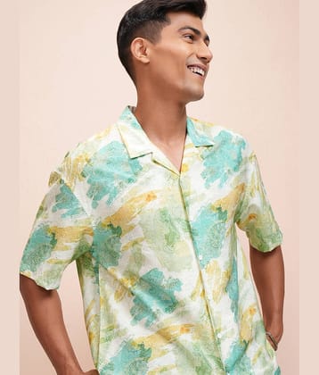 Locomotive Viscose Oversized Fit Printed Half Sleeves Cuban Collar Men's Casual Shirt - Yellow ( Pack of 1 )
