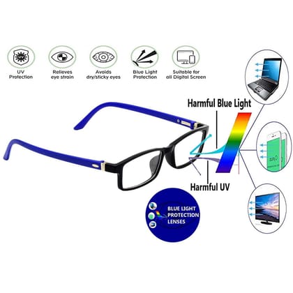 Hrinkar Zero Power Computer Glasses for Office Use with Eye Protection Blue Light Filter for Men & Women | Blue and Black | HBCT-FRM-BK-BU-18
