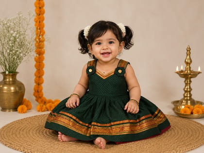 Handcrafted Khan Fabric Frock | Traditional Maharashtrian Dress for Girls.