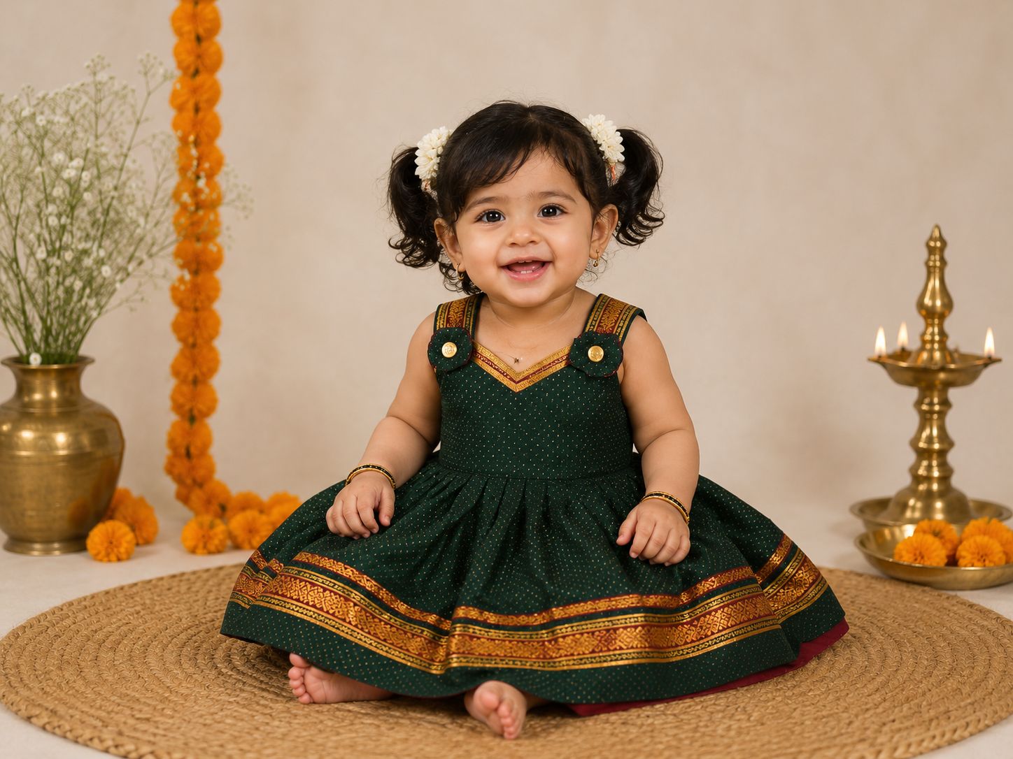 Handcrafted Khan Fabric Frock | Traditional Maharashtrian Dress for Girls.