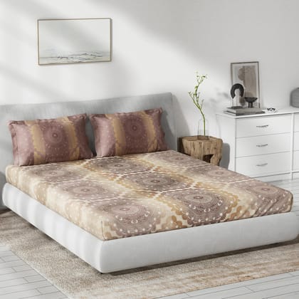 DDECOR - Primary Collection 100% Cotton Ethnic Pattern 145TC King Bedsheet |229 CM X 274 CM| Brown