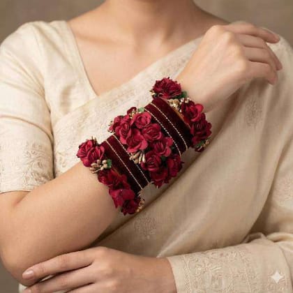 Mahroon flower bangles set