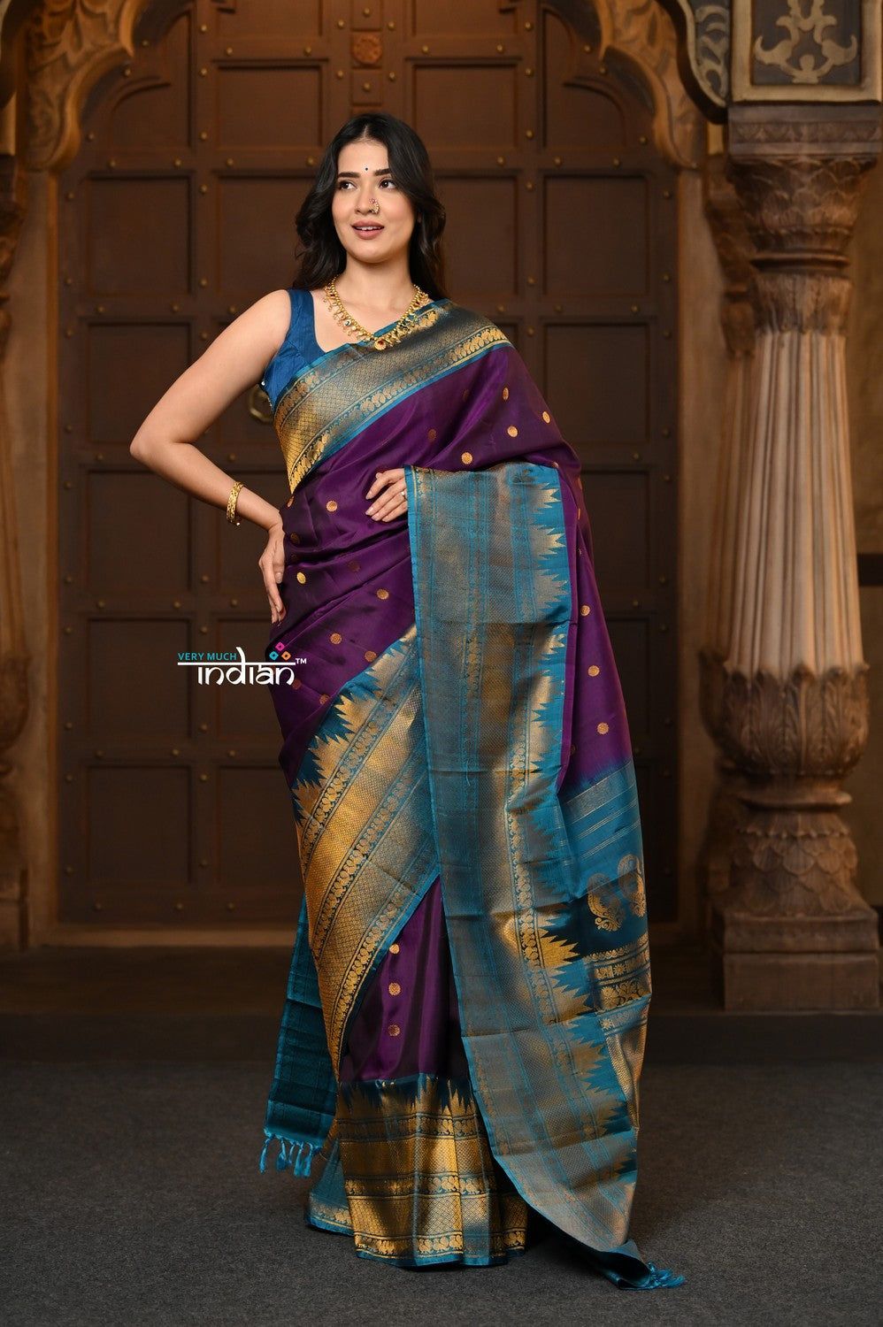 Parampara Revival ~ Gadwal Pure Silk Handloom Saree in Purple with Light Blue Border
