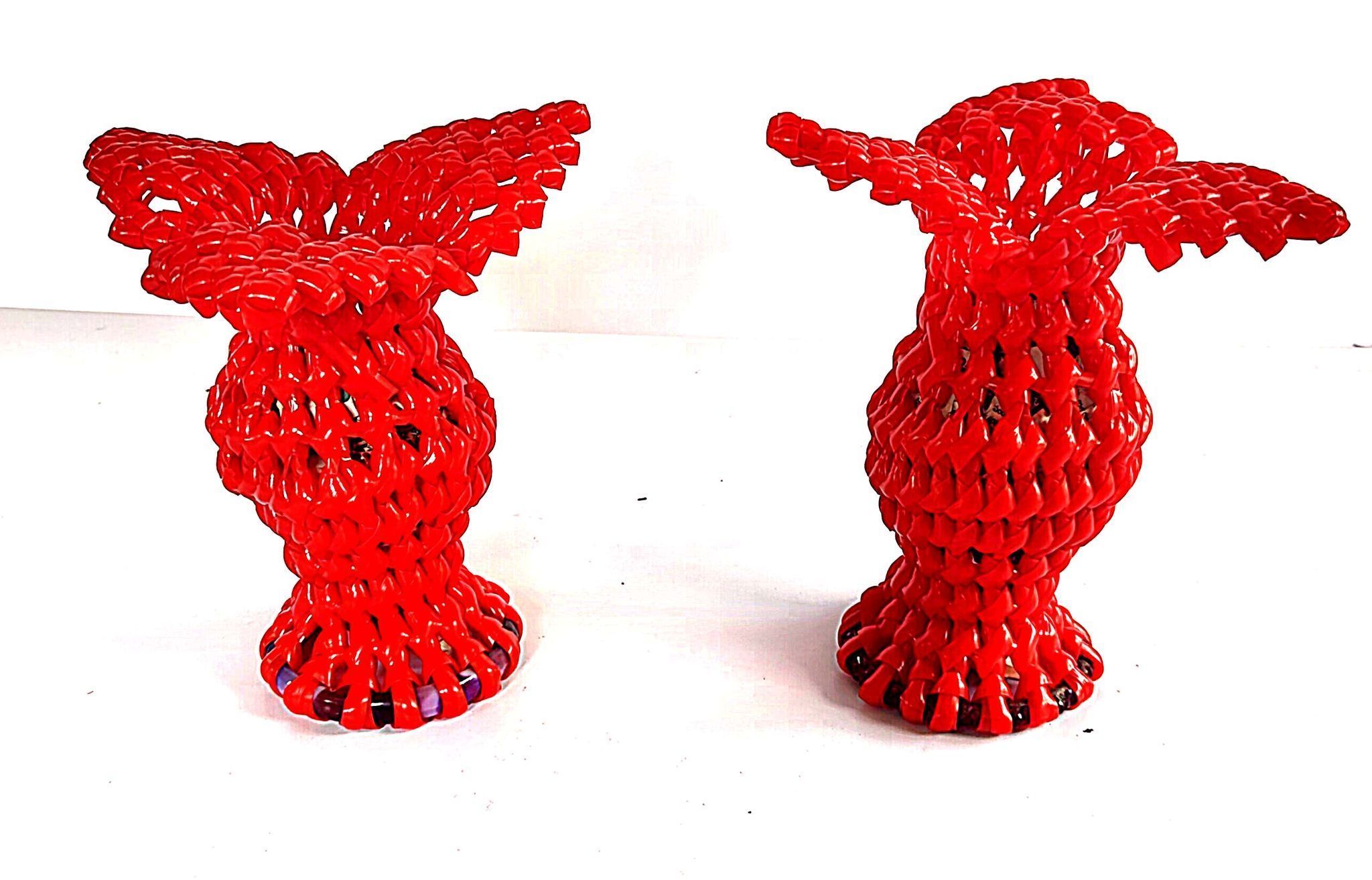 Set of 2 Beaded Red Mini Vases