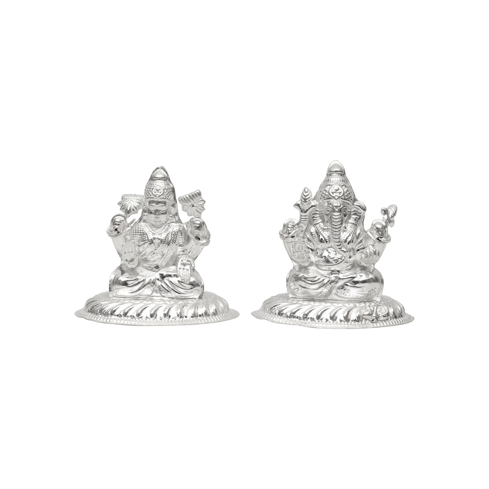 Pure Silver Lakshmi Ganesh Idol Set | 925 Hallmarked Laxmi Ganesha Murti for Puja, Diwali Gift, Home Temple Décor