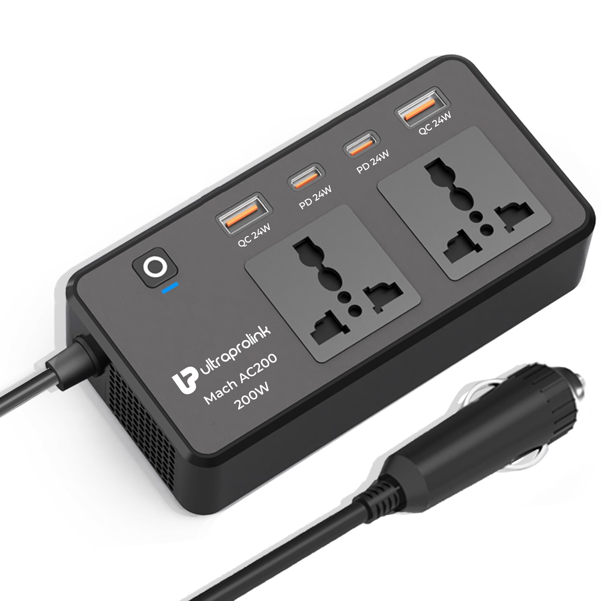 Mach AC 200 6-in-1 Car DC 12V to AC 200W Inverter with 4 port QC-PD USB UM1223