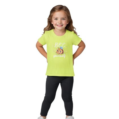 Girls T shirt Cotton Acid Lime Green Honeybee