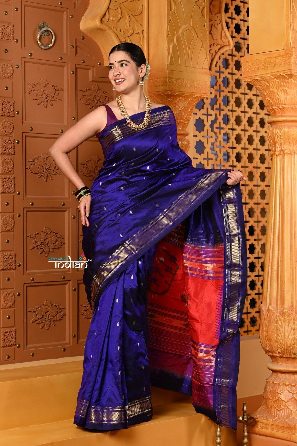 Shubh ~ Signature Weave! Handloom Pure Silk Paithani Saree with Revival Asawali Pallu~ Gleaming Blue
