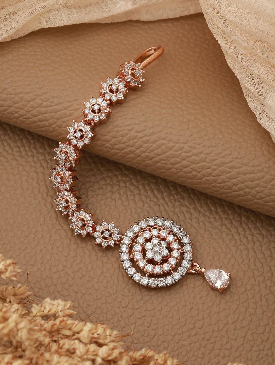 Intricate design Diamond Maang Tikka Rose Gold plated AD studded for Women & Girls