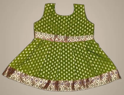 Mom And Me Mehendi Broket Frock (0-3 Months) | Premium Brocade | Festive & Wedding Mom And Me Mehendi Broket Frock (0-3 Months) | Premium Brocade | Festive & Wedding