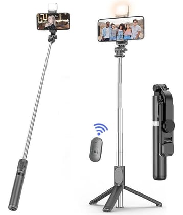 Hybite Premium Selfie Stick, Blue tooth Extendable Selfie Stick Tri pod with Led Light Wireless Remote and Portable Tri pod Stand Compatible for All iPhone and Android Smartphone