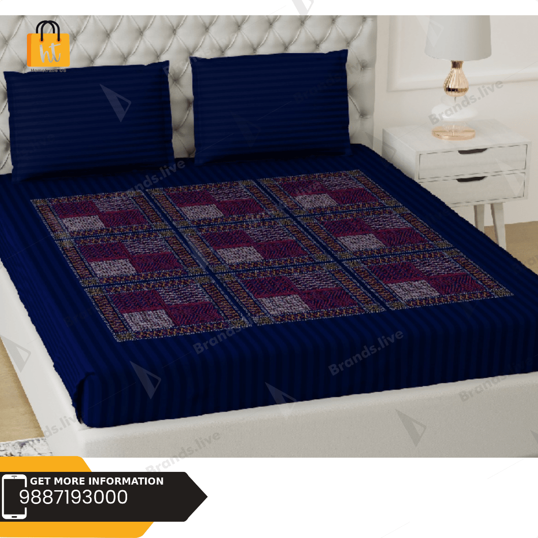 3001-Hometrade India-Standard King Size (90*108 Inches) Double Bedsheet With 2 Pillow Cover-RJ-14-Jaipur lining-3342