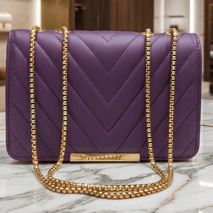 Elegant Purple Quilted Shoulder Bag with Gold Hardware