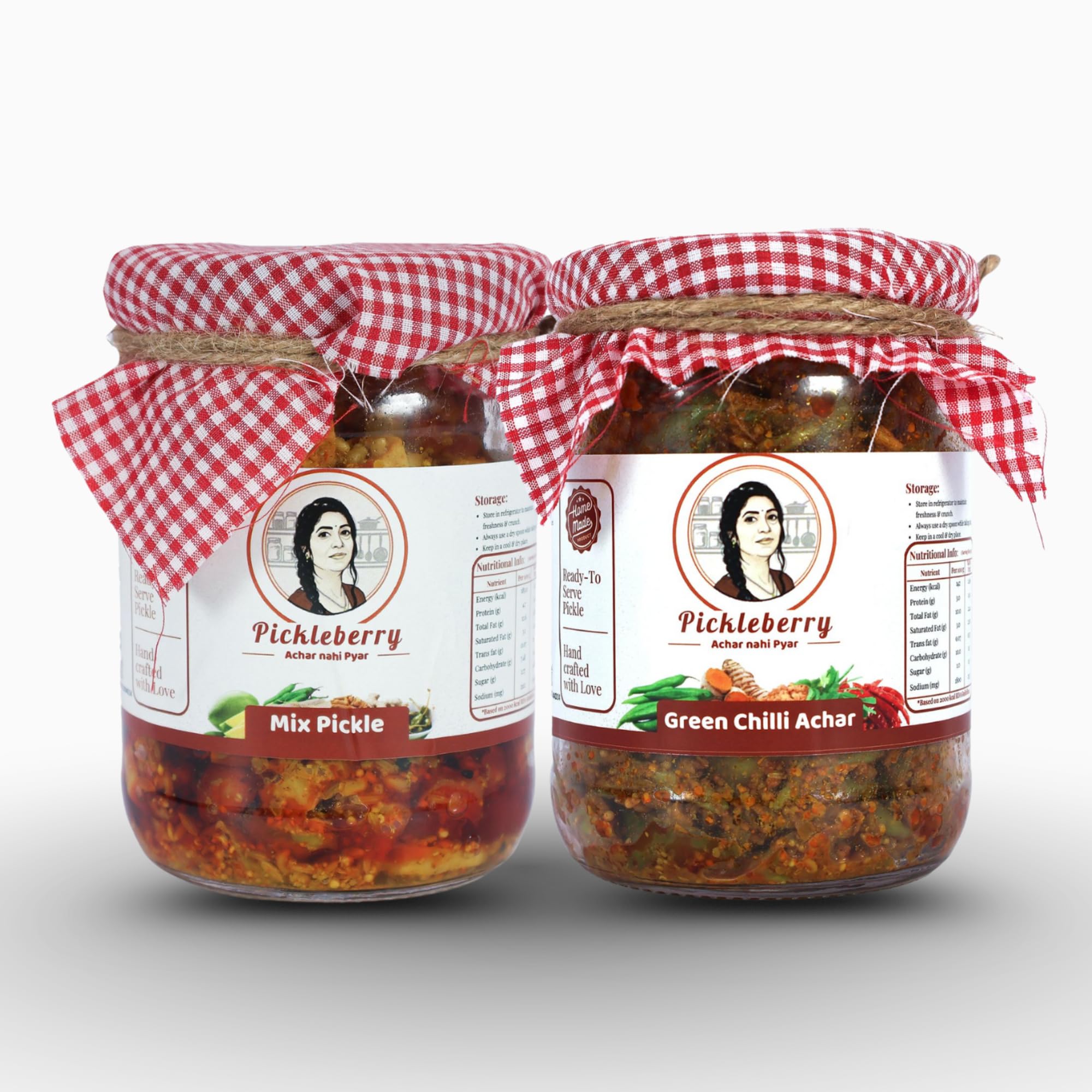 Pickleberry Mix Pickle + Green Chilli Achar Combo | Low-Oil | 1 KG (2 � 500g)