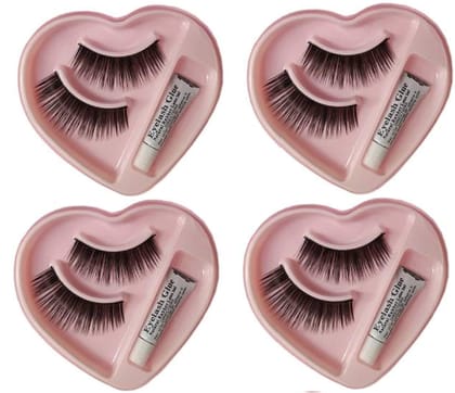 False Eyelashes With Glue for Eye Makeup Combo Pack Of 4