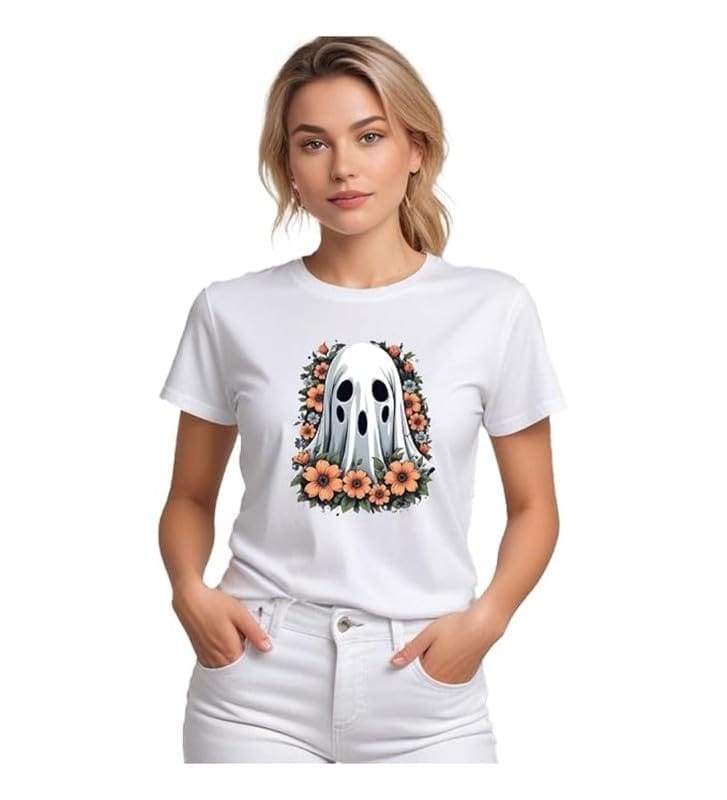 Women's Polyester Solid Printed Round Neck Half Sleeve T-Shirt (White, L)-PID55663