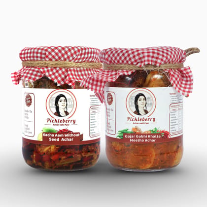 Pickleberry Raw Mango Without Seed + Gobhi Gajar Khatta Meetha Combo | Handmade Punjabi Style | Low-Oil | 1 KG (2 � 500g) Pickleberry Raw Mango Without Seed + Gobhi Gajar Khatta Meetha Combo | Handmade Punjabi Style | Low-Oil | 1 KG (2 � 500g)